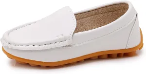 SOFMUO Boys Girls Leather Loafers Slip-On Oxford Flats Boat Dress Schooling Daily Walking Shoes(Toddler/Little Kids)