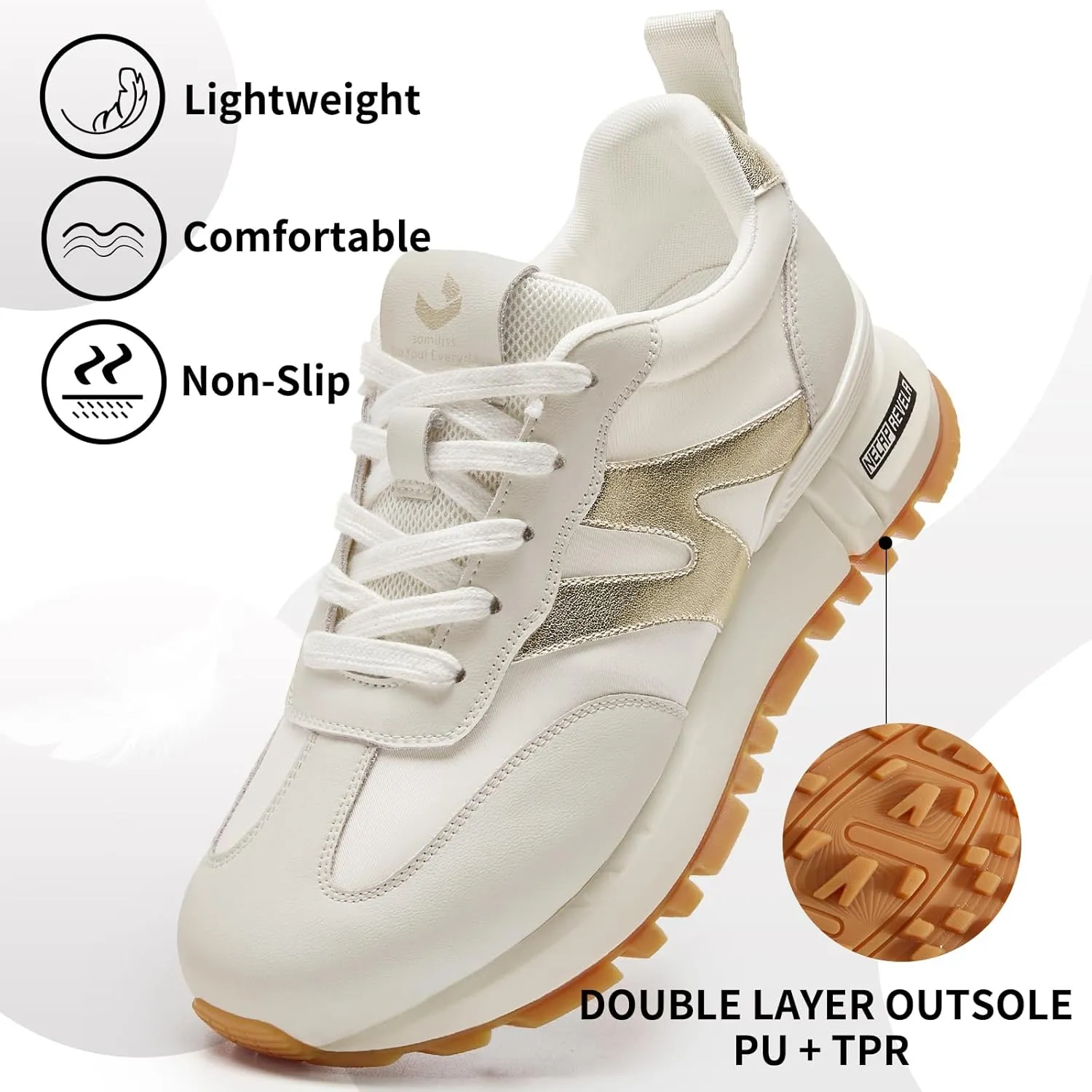 somiliss Sneakers for Women Genuine Leather Suede Patchwork Casual Lace Up Non-Slip Walking Shoes Comfortable Tennis Running Shoes Womens Fashion Sneakers