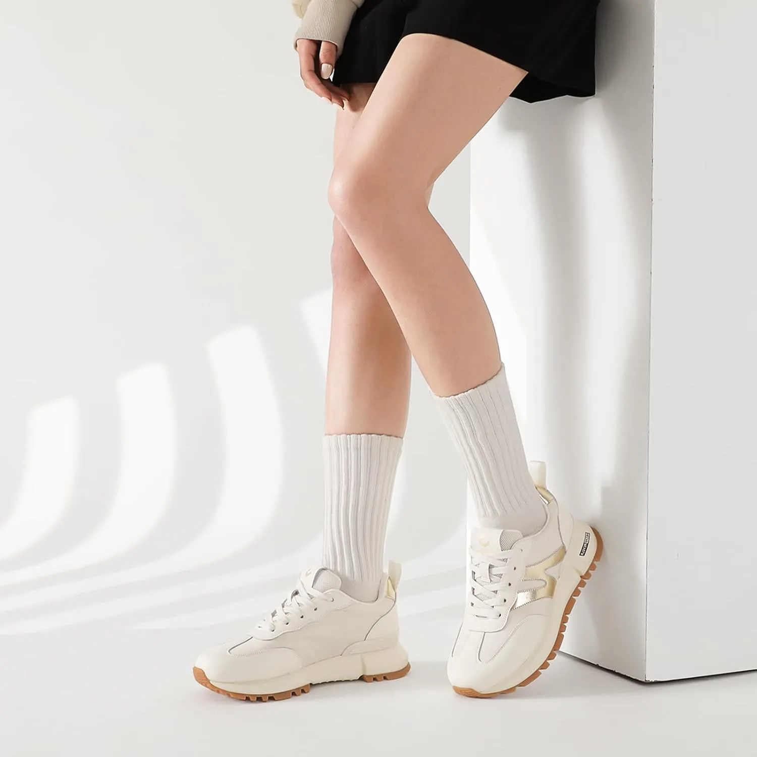 somiliss Sneakers for Women Genuine Leather Suede Patchwork Casual Lace Up Non-Slip Walking Shoes Comfortable Tennis Running Shoes Womens Fashion Sneakers