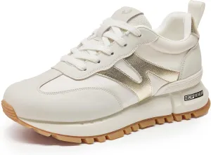 somiliss Sneakers for Women Genuine Leather Suede Patchwork Casual Lace Up Non-Slip Walking Shoes Comfortable Tennis Running Shoes Womens Fashion Sneakers