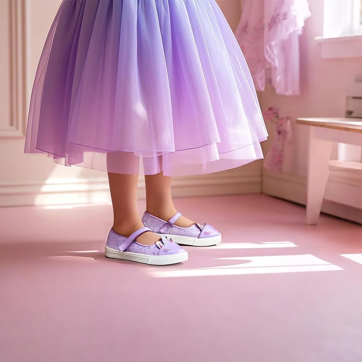Sparkly Sneakers for Girls 3-12 Years Slip-On Comfort Fit Casual Princess Shoes