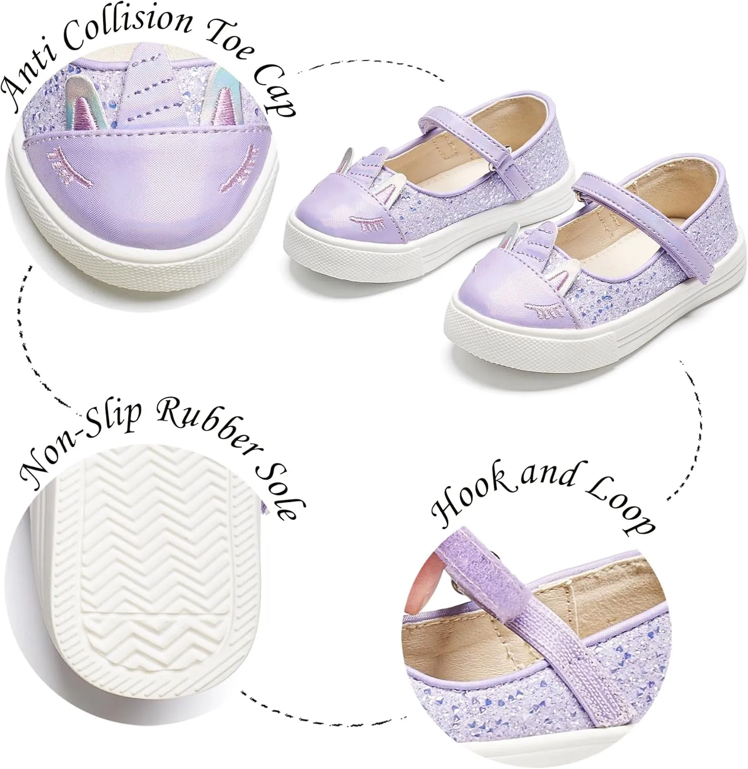 Sparkly Sneakers for Girls 3-12 Years Slip-On Comfort Fit Casual Princess Shoes