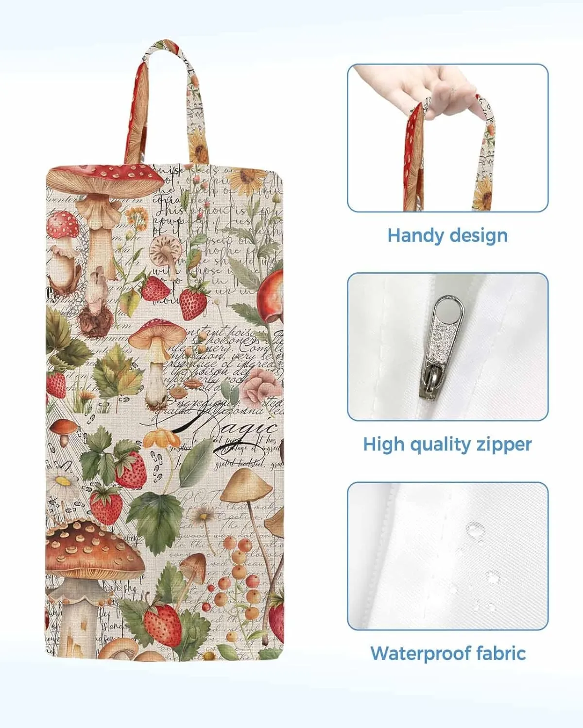 Spring Summer Mushroom Shoe Bags - X-Large Travel Golf Shoes Pouch Bags Storage Organizer Accessories with Zipper & Handle for Men, Women, Kids, Traveling, Gym, Sport, Pastoral Country Botanical
