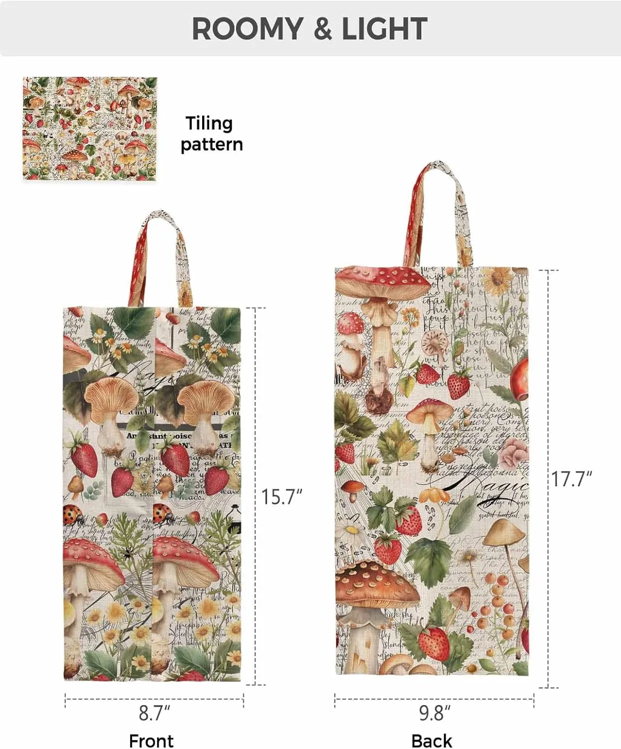 Spring Summer Mushroom Shoe Bags - X-Large Travel Golf Shoes Pouch Bags Storage Organizer Accessories with Zipper & Handle for Men, Women, Kids, Traveling, Gym, Sport, Pastoral Country Botanical