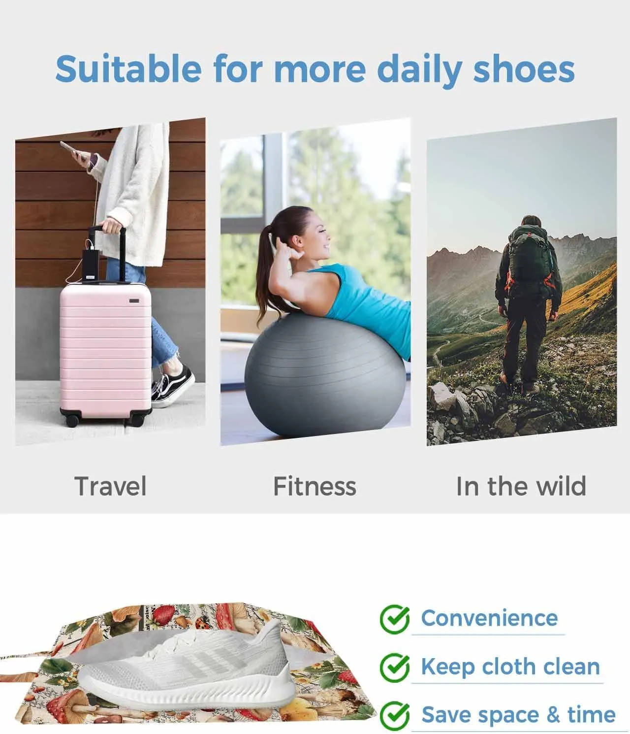 Spring Summer Mushroom Shoe Bags - X-Large Travel Golf Shoes Pouch Bags Storage Organizer Accessories with Zipper & Handle for Men, Women, Kids, Traveling, Gym, Sport, Pastoral Country Botanical