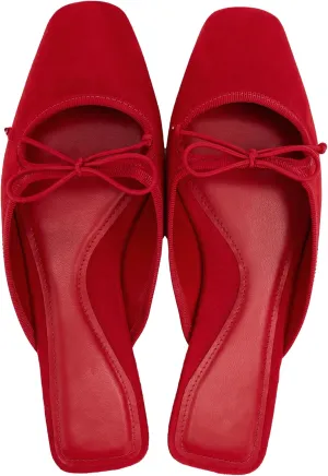 Sqaure Toe Mules for Women Slip On Bow Flats