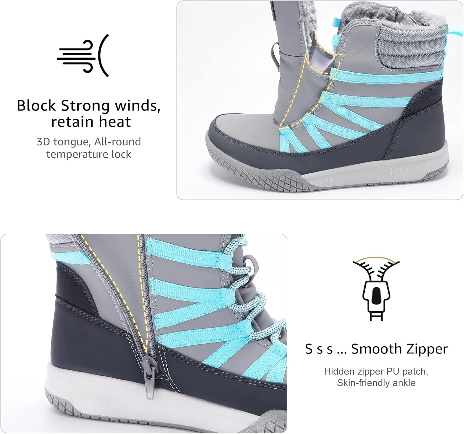 STQ Women's Winter Walking Boots Zip Up Lightweight Cozy Ankle Bootie with Laces