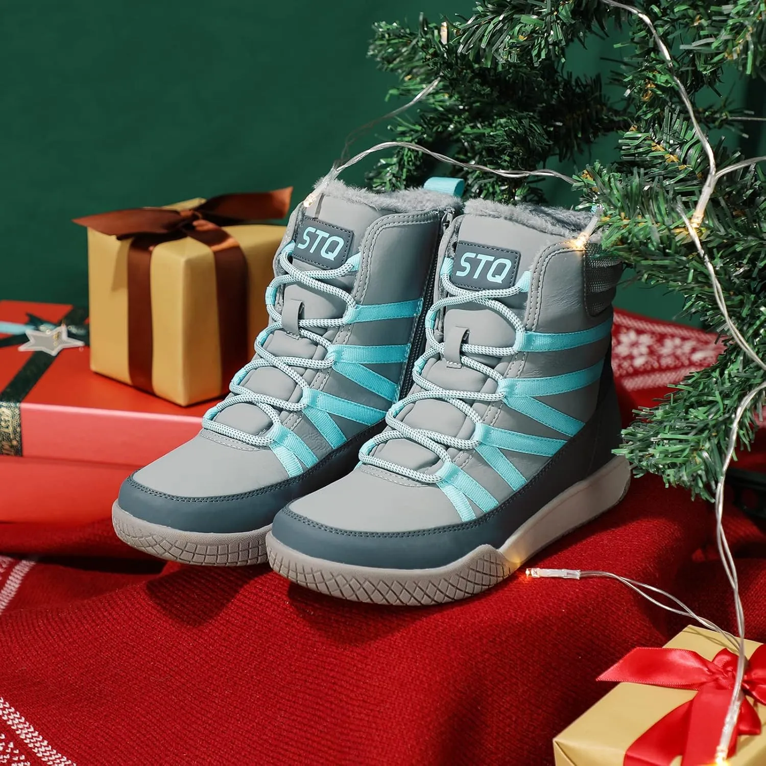 STQ Women's Winter Walking Boots Zip Up Lightweight Cozy Ankle Bootie with Laces
