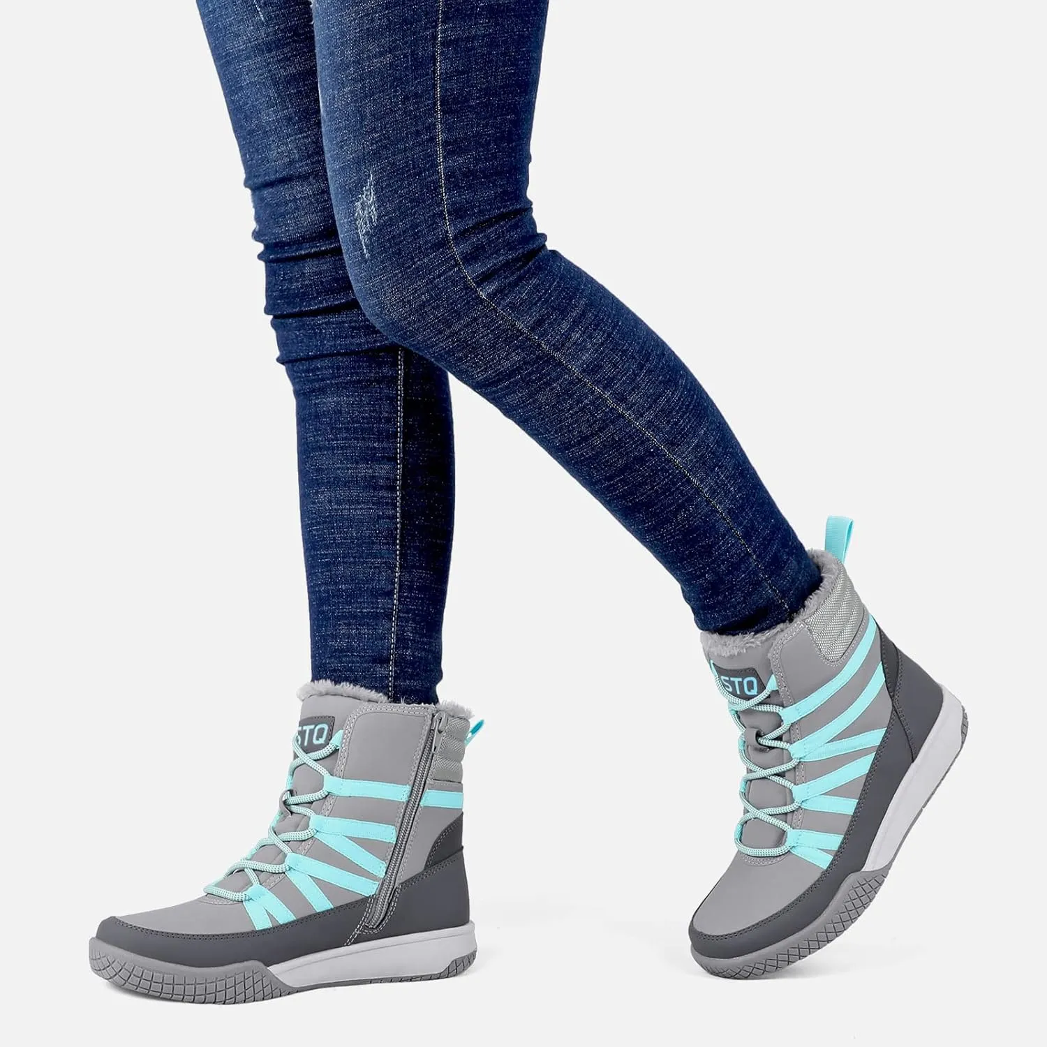 STQ Women's Winter Walking Boots Zip Up Lightweight Cozy Ankle Bootie with Laces