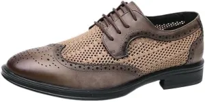 Summer Hollow Out Mesh Patchwork Leather Shoes Fashion Breathable Lace-up Loafers Shoes Casual Brogue Carved Business Men Shoes