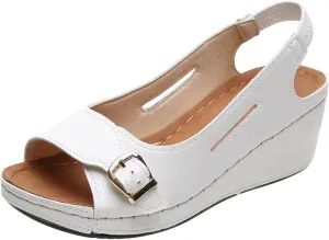 Summer Wedge Sandals for Women,Fashion Casual Fish Mouth Open Toe Buckle Hollow Roman Sandals Solid Comfortable Outdoor Ladies Shoes Sandalias