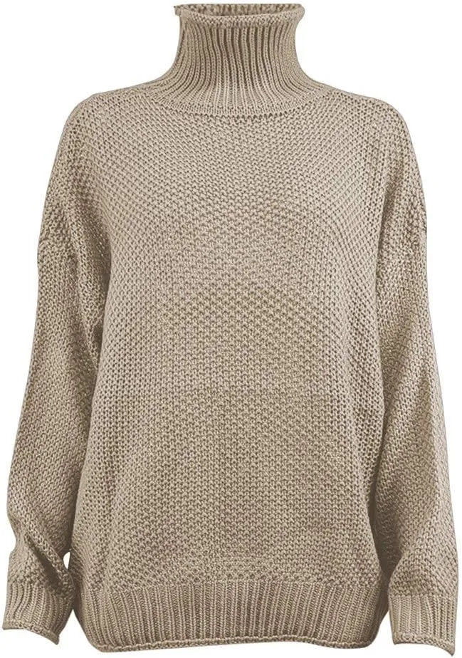 Sweaters for Women Oversized Turtleneck Batwing Sleeve Knitted Sweaters Casual Loose Warm Solid Color Pullover Tops