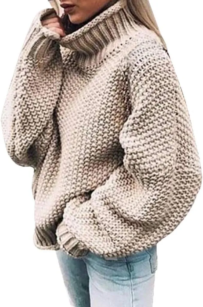 Sweaters for Women Oversized Turtleneck Batwing Sleeve Knitted Sweaters Casual Loose Warm Solid Color Pullover Tops