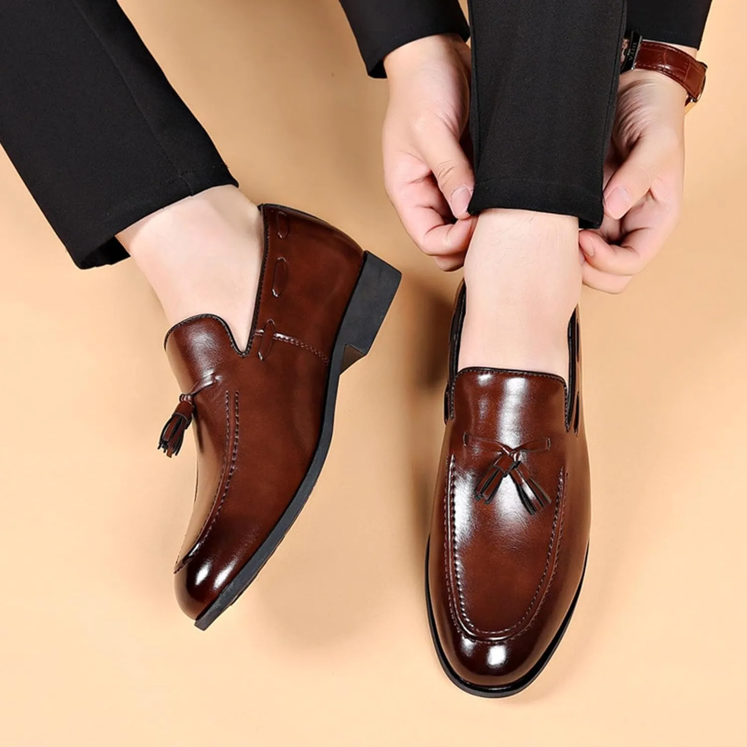 Tassel Loafers Men Fashion Slip on Dress Shoes Driving Flats Comfy Lightweight Workout Shoe Black Brown Hiking Party Footwear