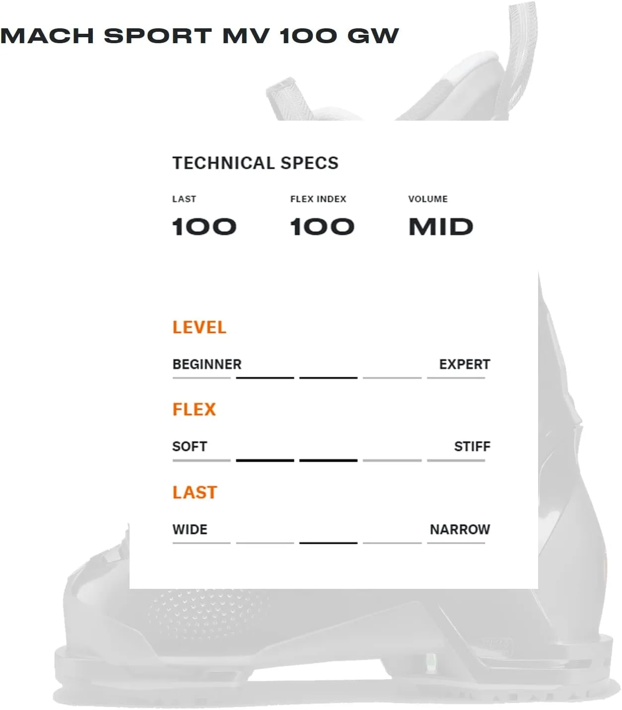 Tecnica Men's Mach Sport Mv 100 Gw 100-flex Mid-Volume Warm Functional Comfortable Alpine All Mountain Ski Boots Touring