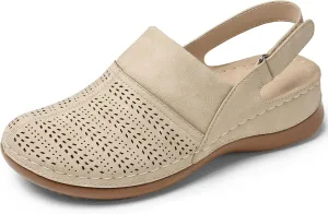 TEMOFON Shoes for Women Clogs Sandals: Comfortable Closed Toe Wedge Shoes Sling-Back Walking Mules with Arch Support