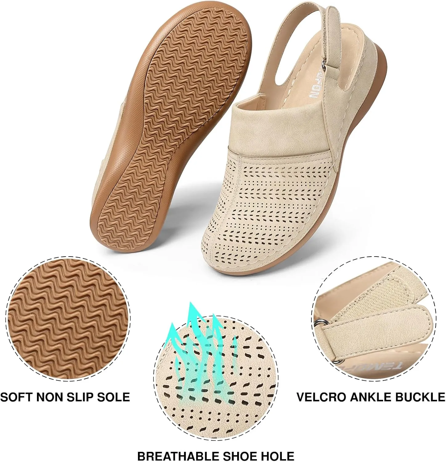 TEMOFON Shoes for Women Clogs Sandals: Comfortable Closed Toe Wedge Shoes Sling-Back Walking Mules with Arch Support