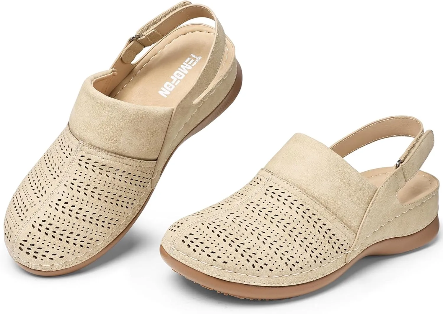 TEMOFON Shoes for Women Clogs Sandals: Comfortable Closed Toe Wedge Shoes Sling-Back Walking Mules with Arch Support
