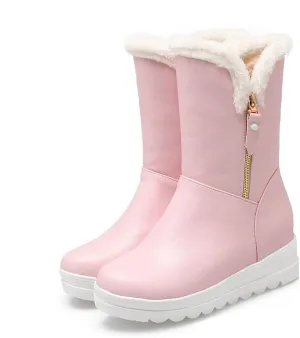 Thick Soled Short Snow Boots, Short Plush Lined Raw Edge Warm Straight Boots V-Neck Fashionable Ankle Boots Waterproof and Non-Slip Women's Winter Boots