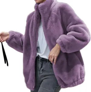TIAFORD Women's Zip Up Sherpa Sweatshirt Fuzzy Fleece Solid Color Coat Long Sleeves Oversized Pull On Outerwear
