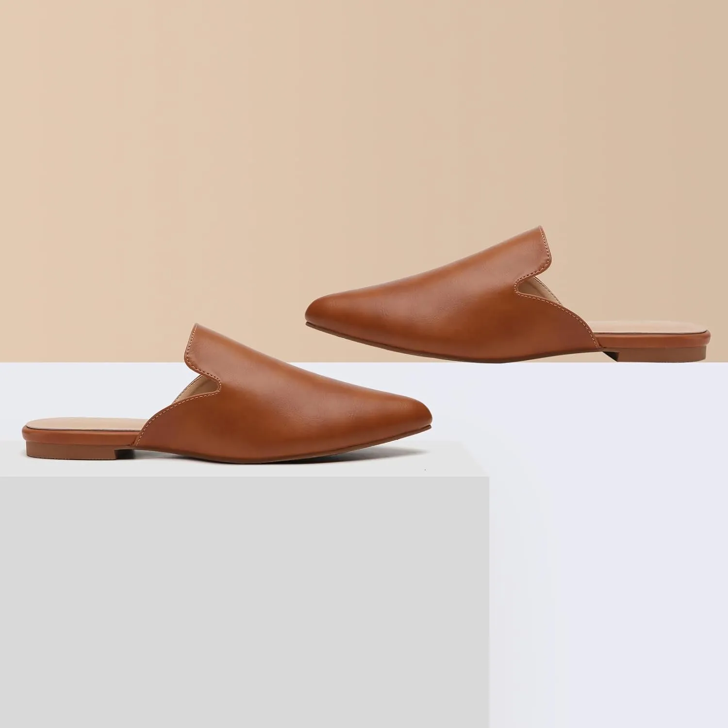 Tilocow Mules for Woman Comfortable Pointed Toe Backless Loafers Flat Mule Business Casual Shoes Slides Slip on