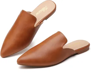 Tilocow Mules for Woman Comfortable Pointed Toe Backless Loafers Flat Mule Business Casual Shoes Slides Slip on