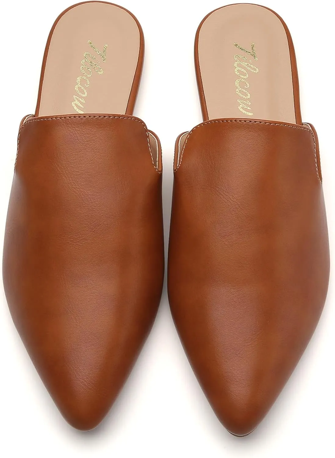 Tilocow Mules for Woman Comfortable Pointed Toe Backless Loafers Flat Mule Business Casual Shoes Slides Slip on
