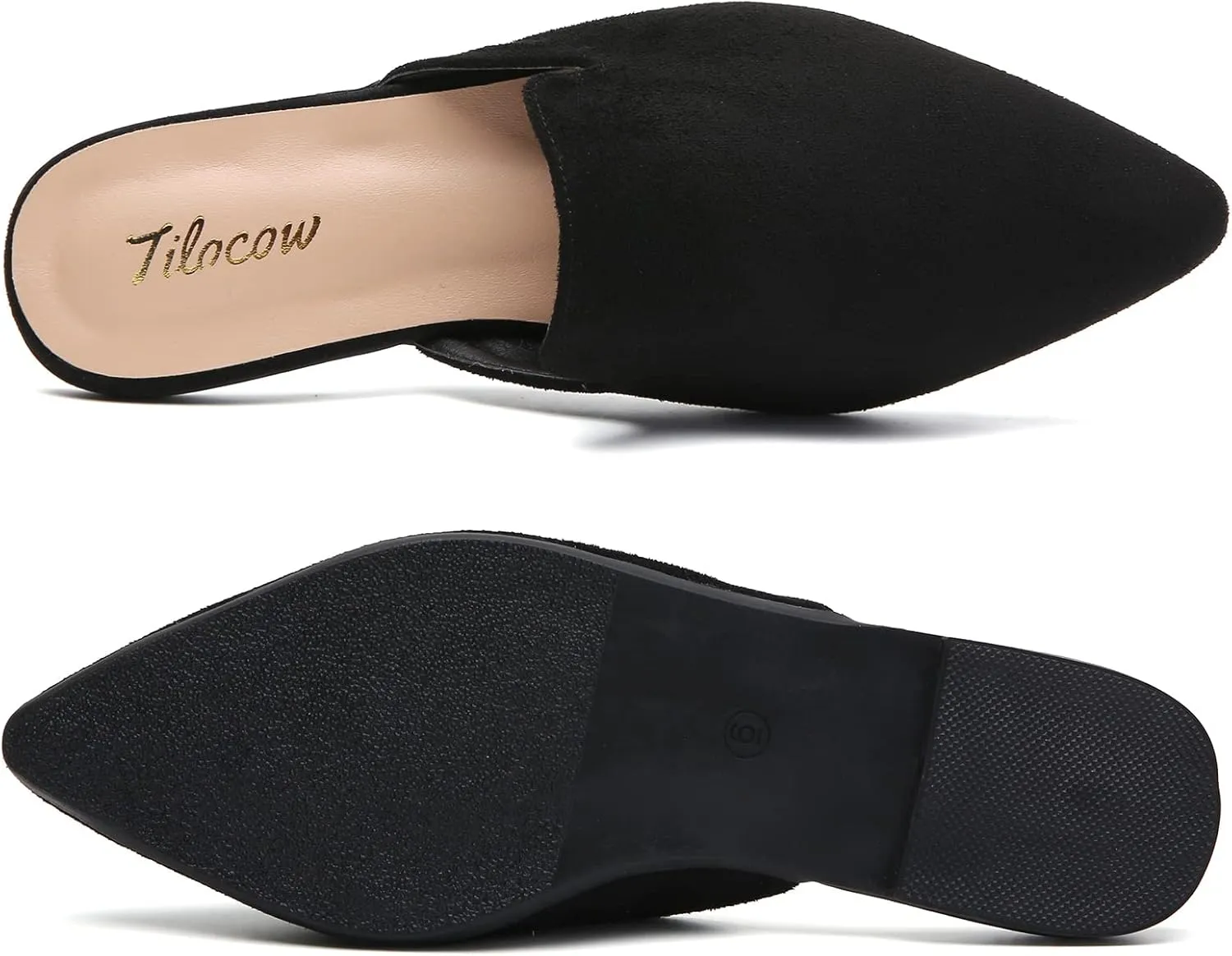 Tilocow Mules for Woman Comfortable Pointed Toe Backless Loafers Flat Mule Business Casual Shoes Slides Slip on