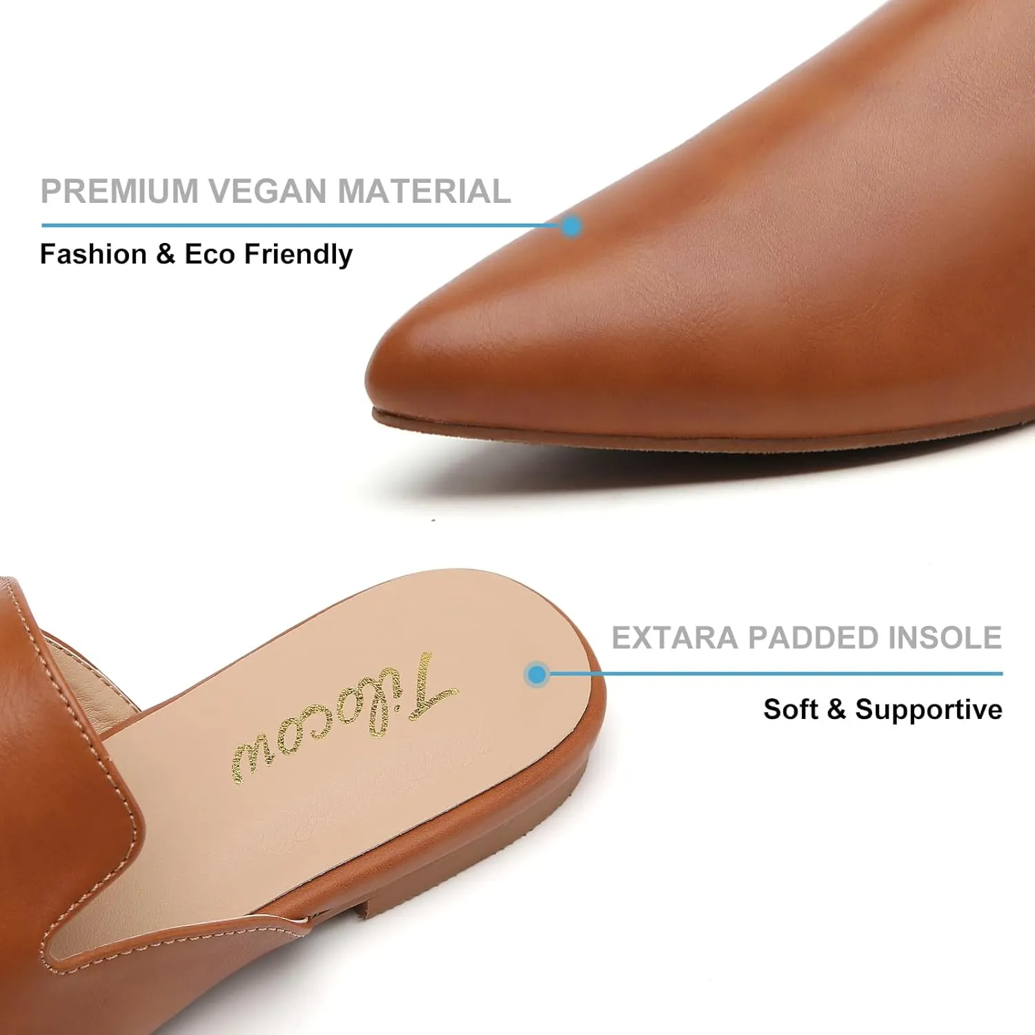 Tilocow Mules for Woman Comfortable Pointed Toe Backless Loafers Flat Mule Business Casual Shoes Slides Slip on