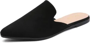 Tilocow Mules for Woman Comfortable Pointed Toe Backless Loafers Flat Mule Business Casual Shoes Slides Slip on