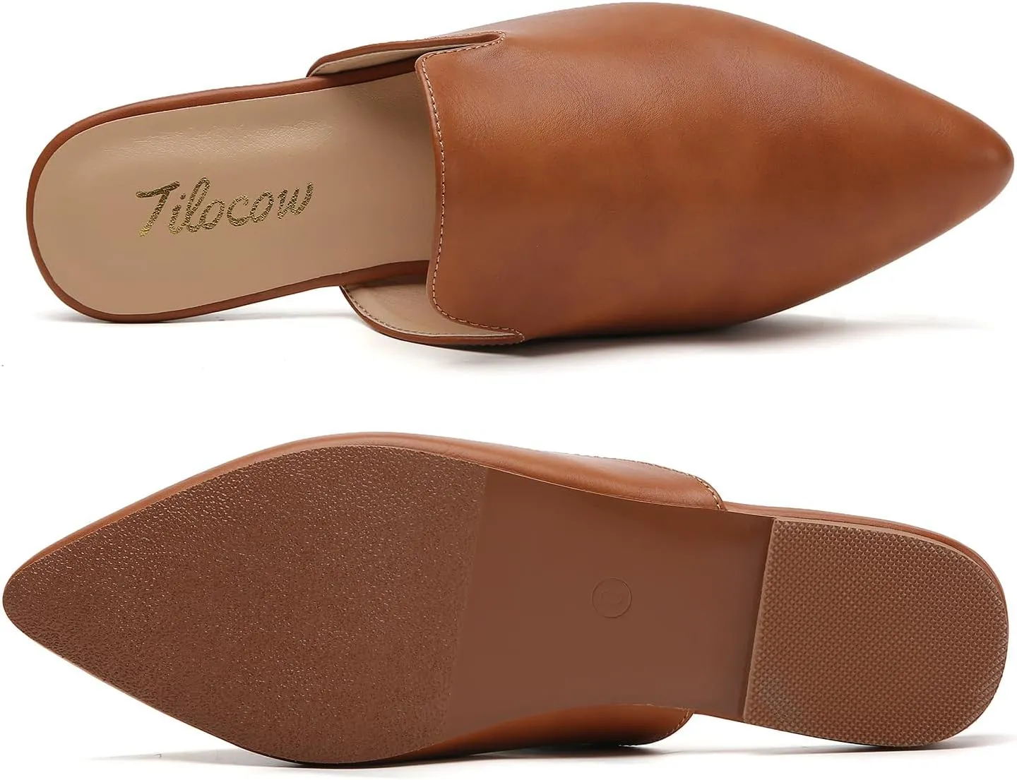 Tilocow Mules for Woman Comfortable Pointed Toe Backless Loafers Flat Mule Business Casual Shoes Slides Slip on