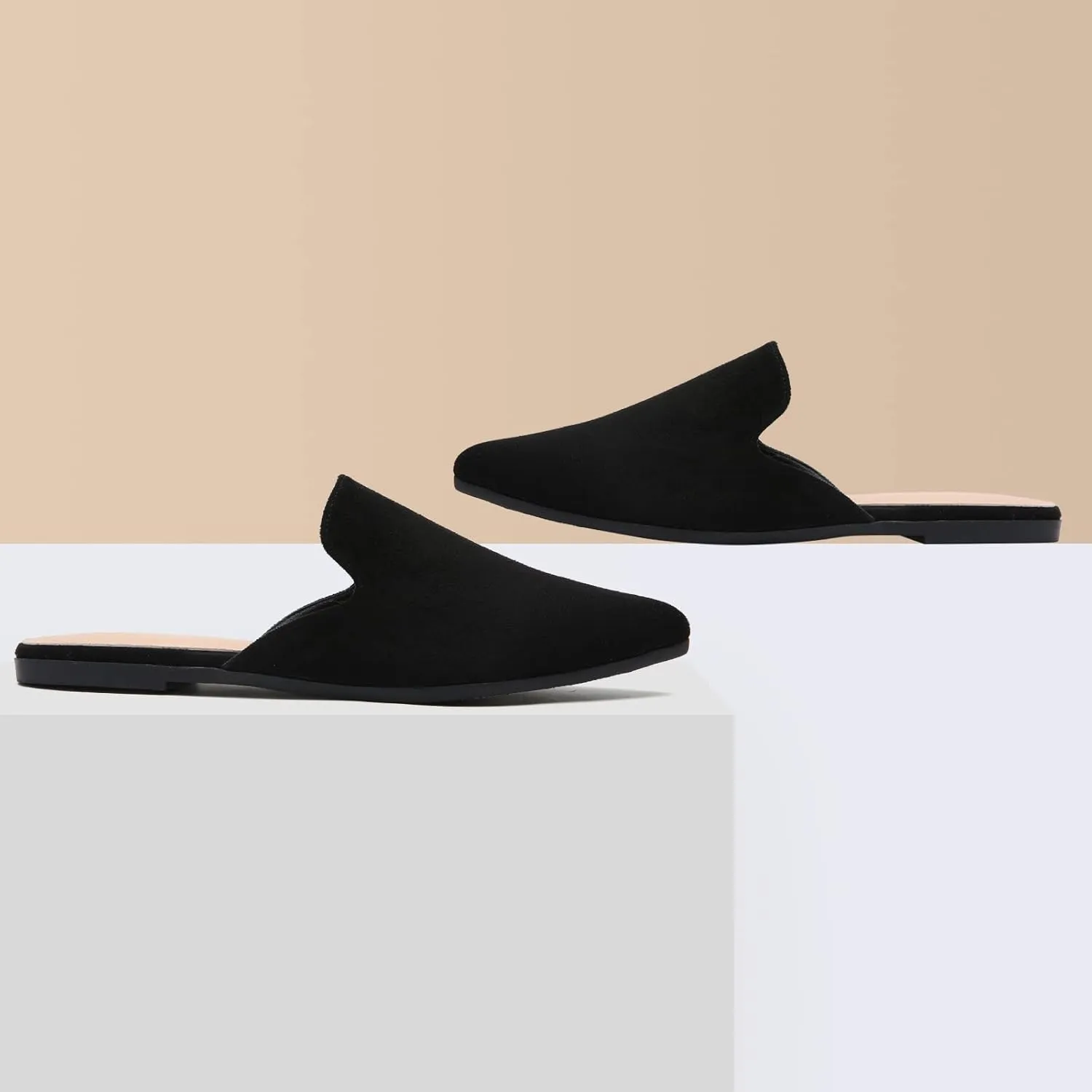 Tilocow Mules for Woman Comfortable Pointed Toe Backless Loafers Flat Mule Business Casual Shoes Slides Slip on