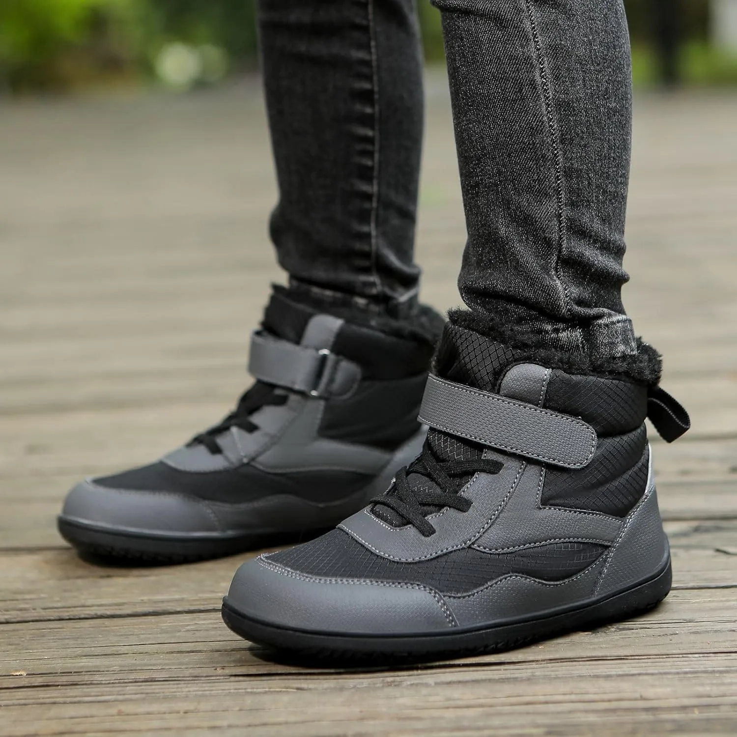 Toddler/Little/Big Kids Barefoot Shoes Girls Boys Winter Wide Toe Box Fur Lined Warm Anti-Slip Minimalist High Top Snow Boots