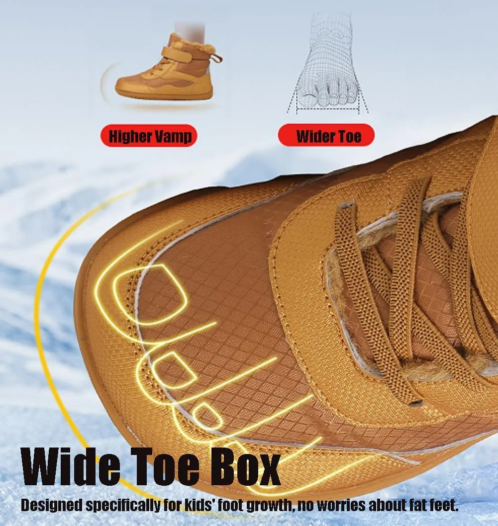 Toddler/Little/Big Kids Barefoot Shoes Girls Boys Winter Wide Toe Box Fur Lined Warm Anti-Slip Minimalist High Top Snow Boots