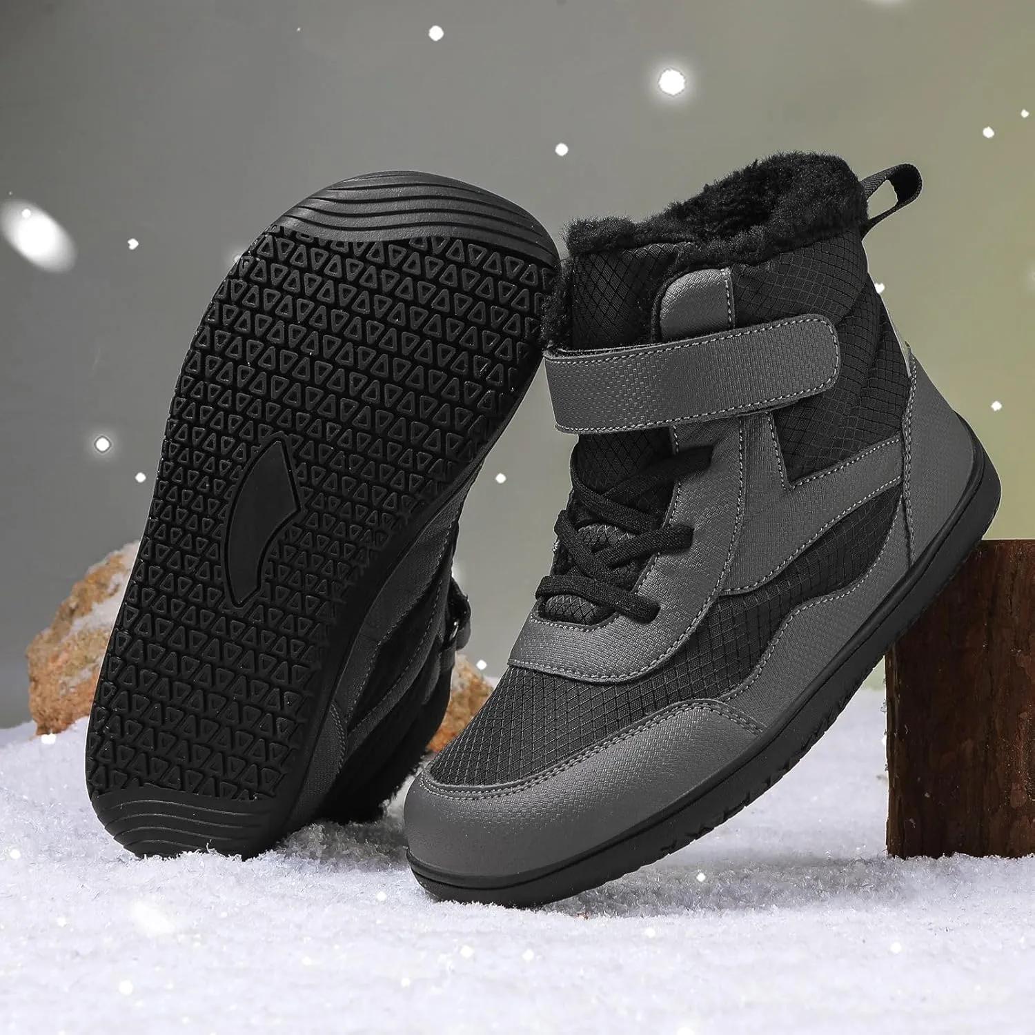 Toddler/Little/Big Kids Barefoot Shoes Girls Boys Winter Wide Toe Box Fur Lined Warm Anti-Slip Minimalist High Top Snow Boots