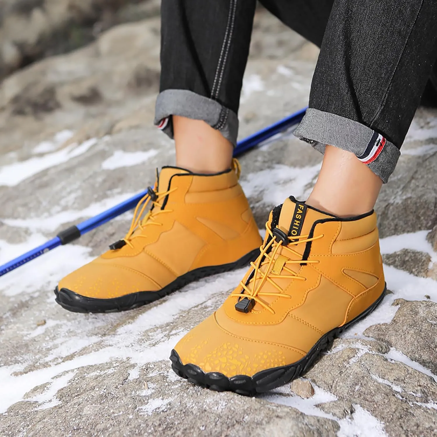 Tongzone Wide Toe Box Men's Women's Barefoot Shoes Fur Lined Zero Drop Sole High top Walking shoes Winter