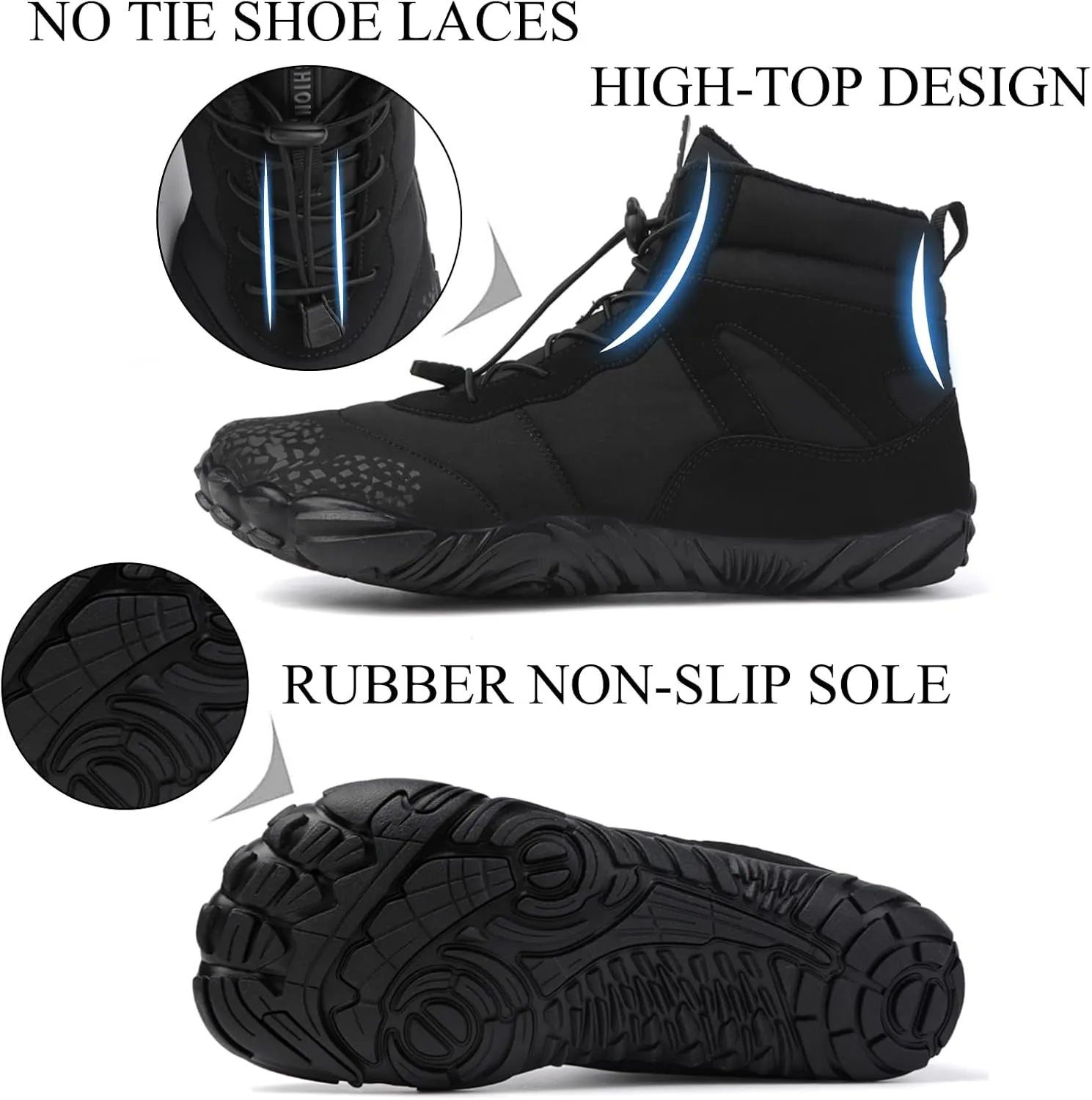 Tongzone Wide Toe Box Men's Women's Barefoot Shoes Fur Lined Zero Drop Sole High top Walking shoes Winter