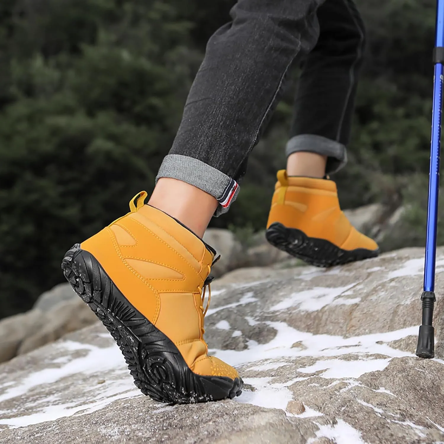 Tongzone Wide Toe Box Men's Women's Barefoot Shoes Fur Lined Zero Drop Sole High top Walking shoes Winter