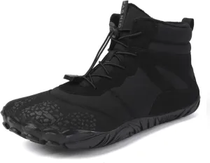Tongzone Wide Toe Box Men's Women's Barefoot Shoes Fur Lined Zero Drop Sole High top Walking shoes Winter