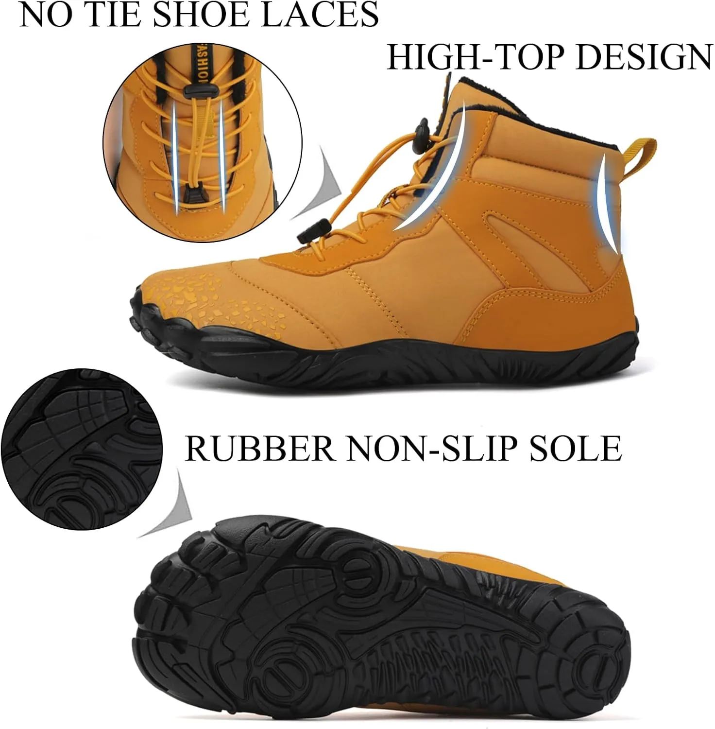 Tongzone Wide Toe Box Men's Women's Barefoot Shoes Fur Lined Zero Drop Sole High top Walking shoes Winter