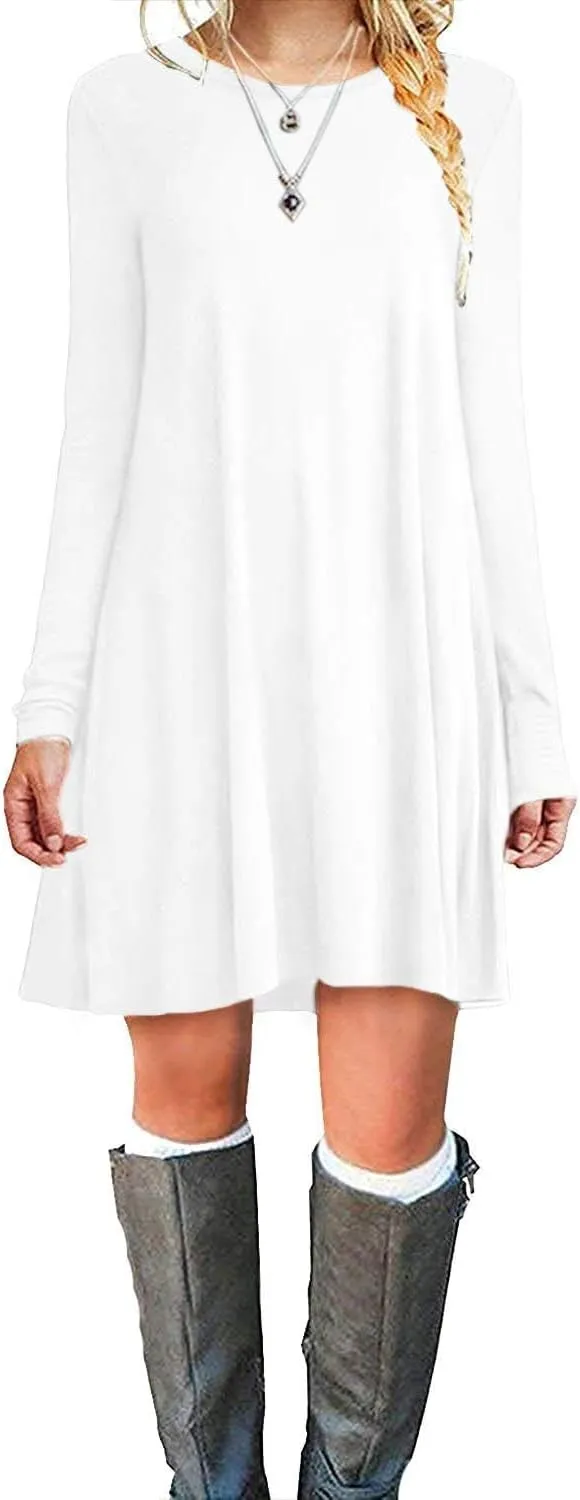 TOPONSKY Women's Casual Plain Simple Loose Flowy Short-Sleeve T-Shirt Dress