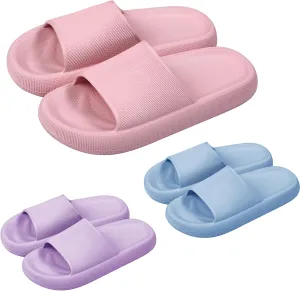 Toulite 3 Pairs Pillow Slippers for Women and Men Shower Slides Sandals Non Slip Quick Drying Cushioned Thick Sole