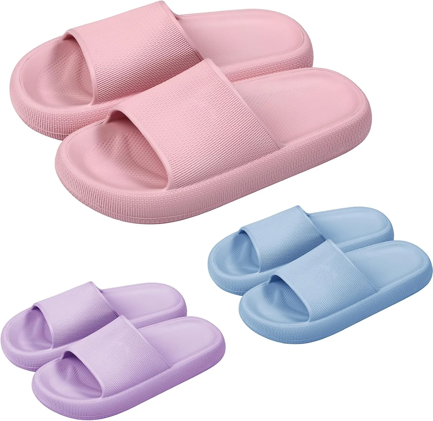 Toulite 3 Pairs Pillow Slippers for Women and Men Shower Slides Sandals Non Slip Quick Drying Cushioned Thick Sole