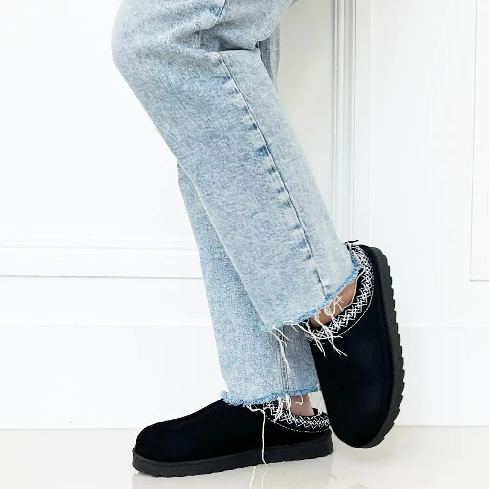 TRENDSUP Women's Platform Slippers, Suede Short Ankle Boots, Fur Fleece Lined, Slip-on, Durable for Indoor and Outdoor, Warm and Fuzzy