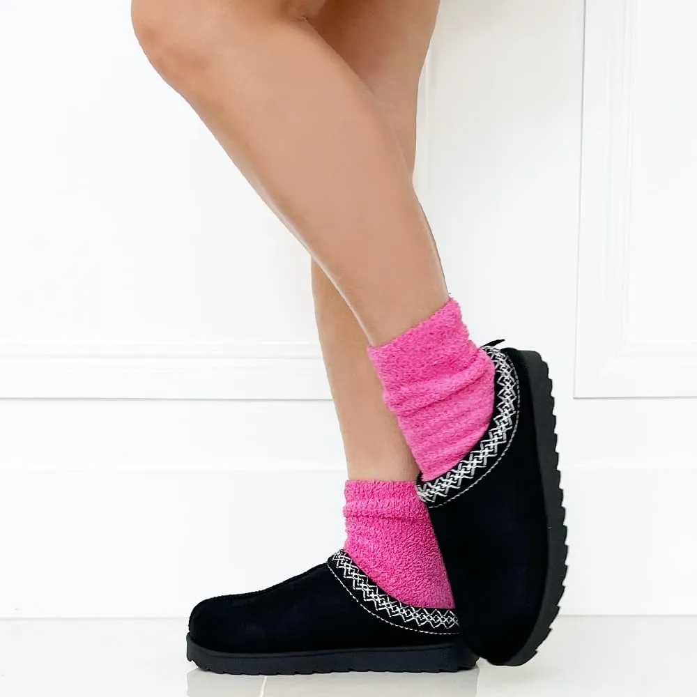 TRENDSUP Women's Platform Slippers, Suede Short Ankle Boots, Fur Fleece Lined, Slip-on, Durable for Indoor and Outdoor, Warm and Fuzzy