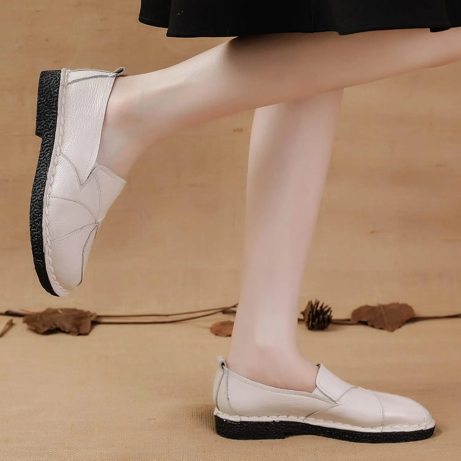 Trsorini Women Casual Loafers Shoes Comfortable Multi Color Stitching Leather Slip on Shoes for Lady Soft Sole Flat Driving Walking Dress