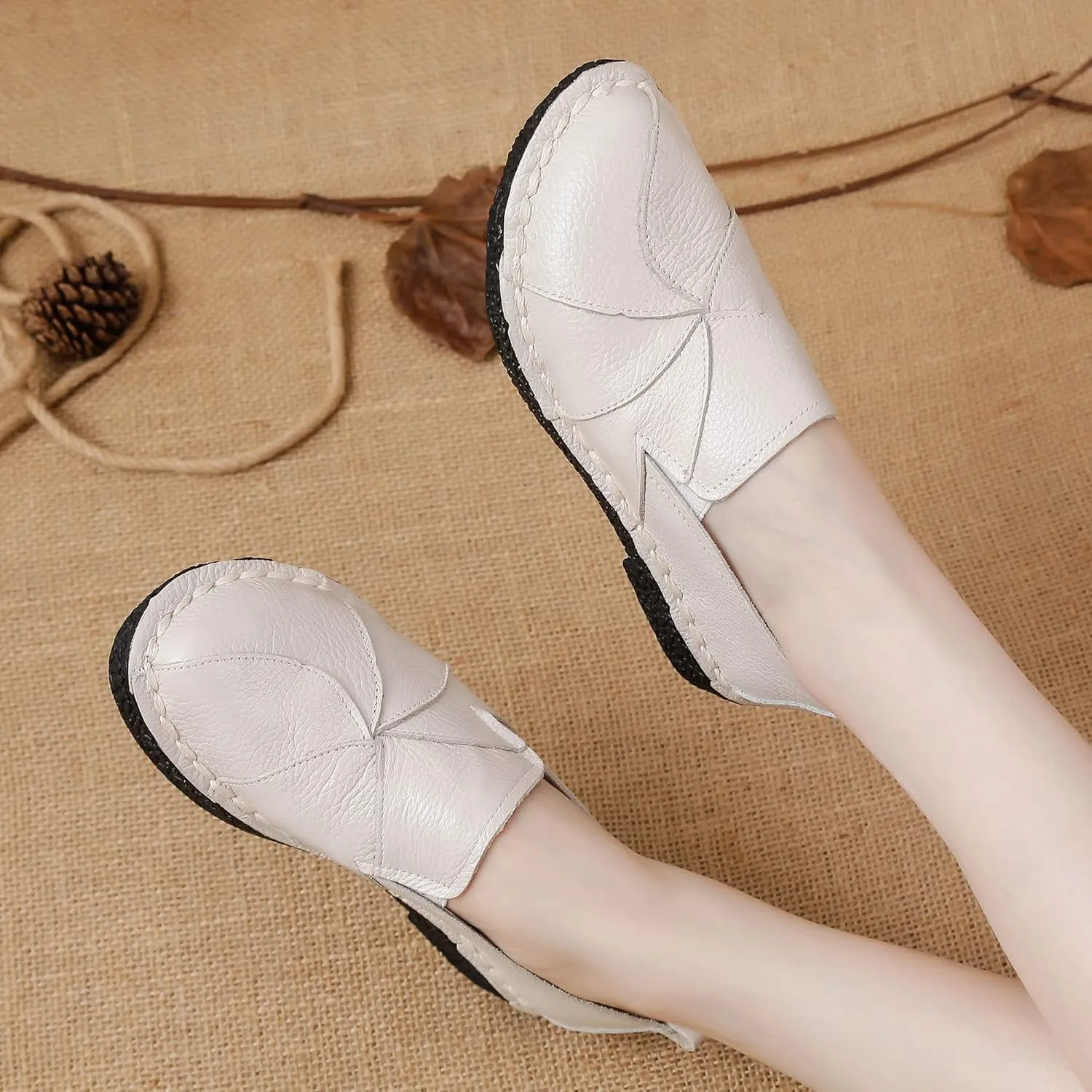 Trsorini Women Casual Loafers Shoes Comfortable Multi Color Stitching Leather Slip on Shoes for Lady Soft Sole Flat Driving Walking Dress