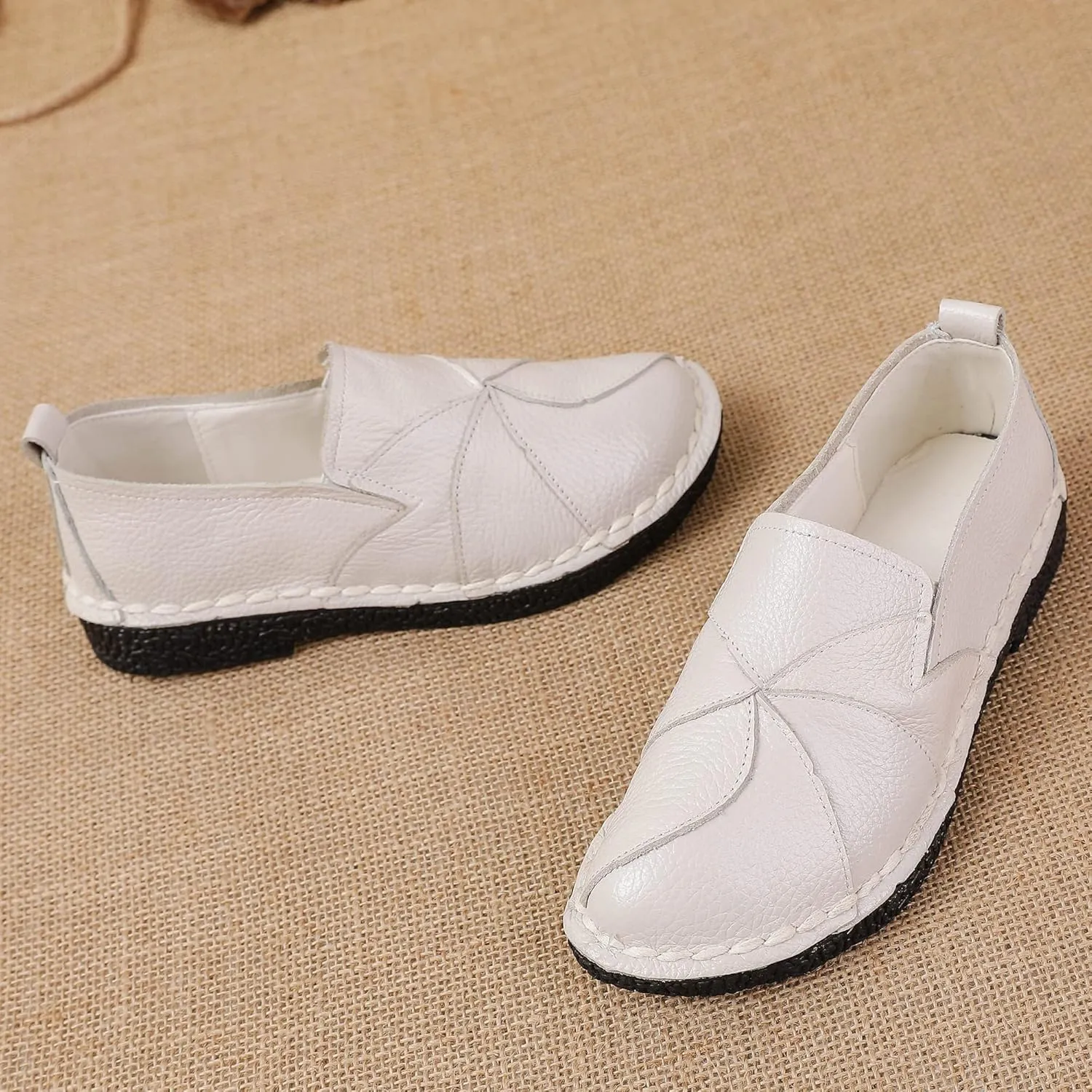 Trsorini Women Casual Loafers Shoes Comfortable Multi Color Stitching Leather Slip on Shoes for Lady Soft Sole Flat Driving Walking Dress