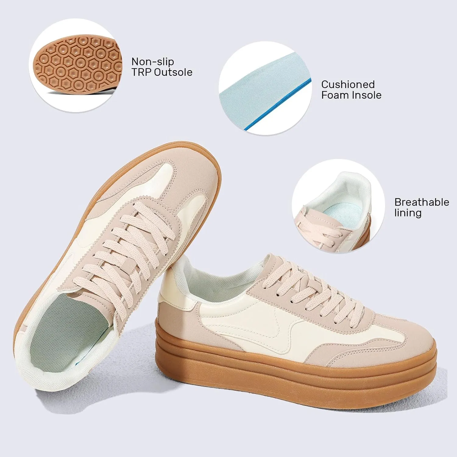 Tscoyuki Platform Women's Fashion Sneakers Casual Spring Shoes Non Slip Lightweight Walking Shoes Lace-Up Thick Sole Chunky Tennis Shoe