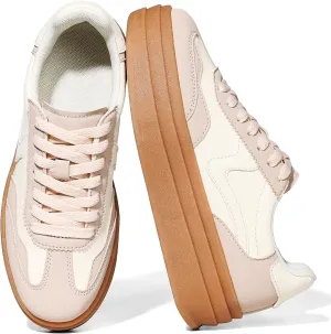 Tscoyuki Platform Women's Fashion Sneakers Casual Spring Shoes Non Slip Lightweight Walking Shoes Lace-Up Thick Sole Chunky Tennis Shoe